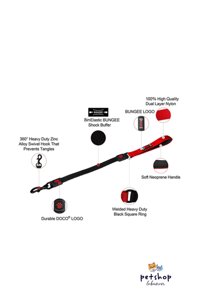 Doco - 22'' Shock Absorbing BUNGEE Nylon Dog Leash info Card 1 -dogs-from-PetShopLebanon.Com-the-best-Online-Pet-Shop-in-Lebanon