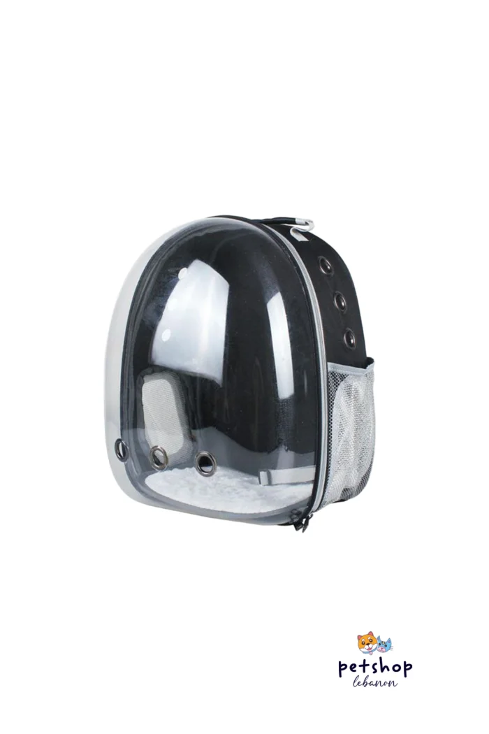 silver cat backpack carrier- transparent wide front from PetShopLebanon.com the best pet shop in Lebanon
