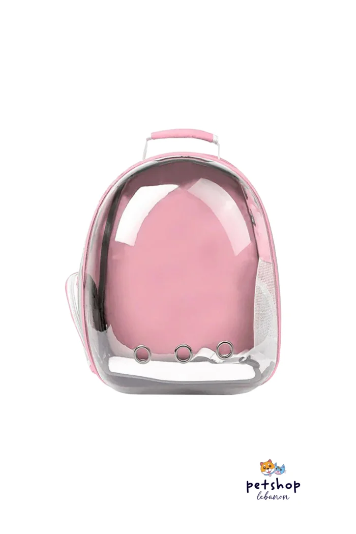 pink cat backpack carrier- transparent wide front from PetShopLebanon.com the best pet shop in Lebanon