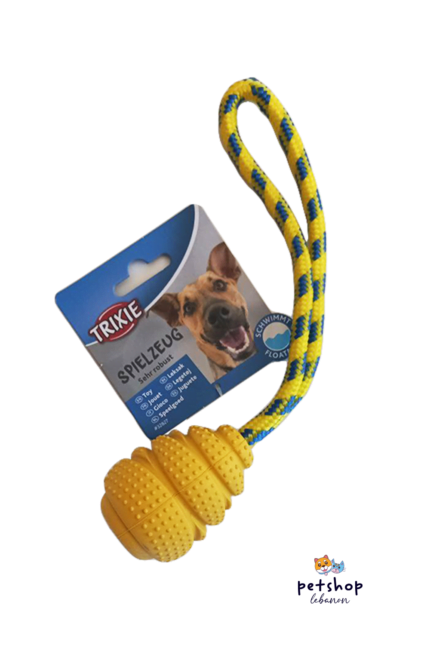 Trixie Natural Rubber Jumper On A Rope - Yellow - size 7x25cm -dog toy - from PetShopLebanom.com - the best pet shop in Lebanon