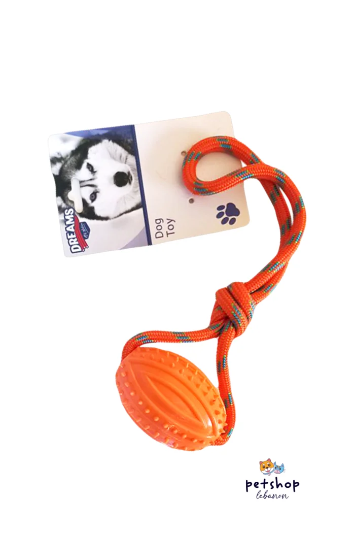 dog rope with rugby ball - dog toy - from - PetShopLebanon.com - the best online pet shop in Lebanon