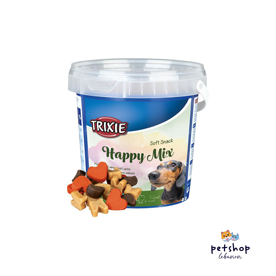 Trixie Soft Snack Happy Mix - Dubbelpak | 2 x 500 g | Heerlijke snacks voor honden | Met kip, lam en zalm | Zonder toegevoegde suiker | Praktisch verpakt in afsluitbare kunststof emmer Trixie Soft Snack Happy Mix - Dubbelpak | 2 x 500 g | Heerlijke snacks voor honden | Met kip, lam en zalm | Zonder toegevoegde suiker | Praktisch verpakt in afsluitbare kunststof emmer