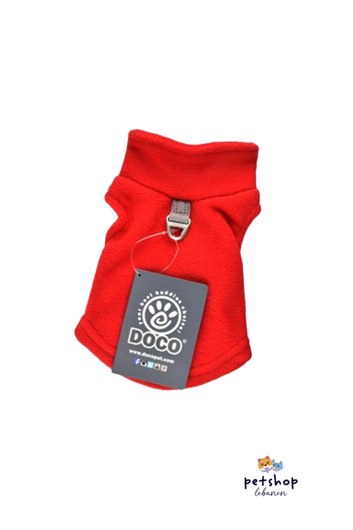 Doco - All day warm fleece outer jacket Red -dogs-from-PetShopLebanon.Com-the-best-Online-Pet-Shop-in-Lebanon