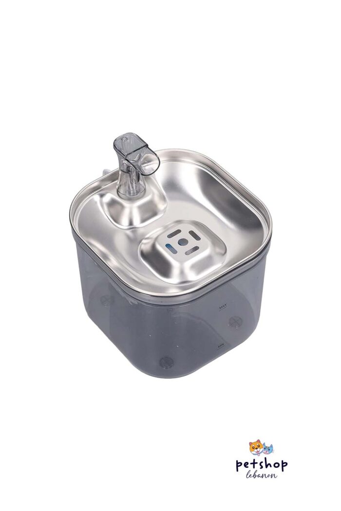 PetSociety -Pet Water Fountain squared Stainless Steel -pets-from-PetShopLebanon.Com-the-best-Online-Pet-Shop-in-Lebanon