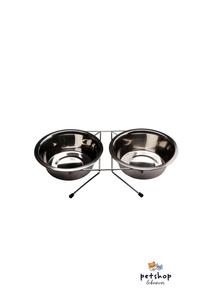 PetSociety - Pets 2 Stainless steel Bowels on Wire stand -pets-from-PetShopLebanon.Com-the-best-Online-Pet-Shop-in-Lebanon