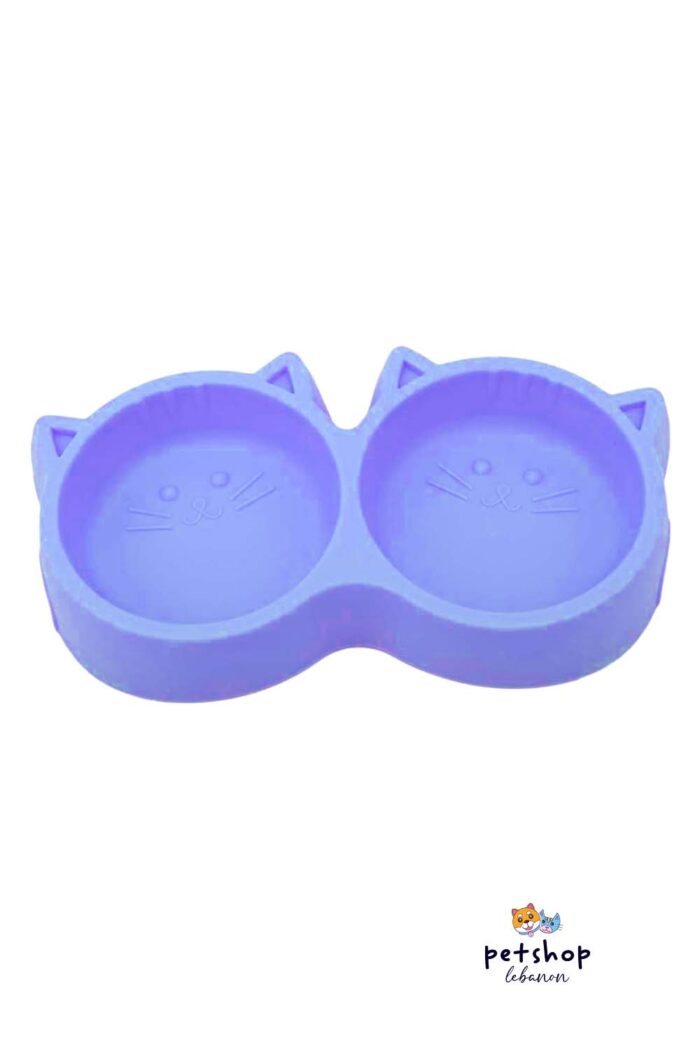 PetSociety - Plastic Cat Face doube food plate Blue-cats-from-PetShopLebanon.Com-best-Online-Pet-Shop-in-Lebanon