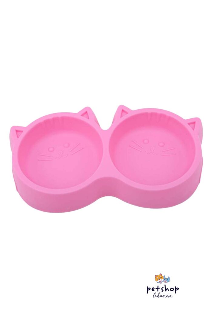 PetSociety - Plastic Cat Face doube food plate Pink-cats-from-PetShopLebanon.Com-best-Online-Pet-Shop-in-Lebanon
