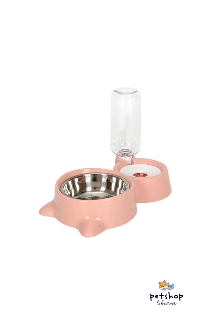 PetSociety - Plastic Food Plate with Water dspenser -pink -cats-from-PetShopLebanon.Com-the-best-Online-Pet-Shop-in-Lebanon
