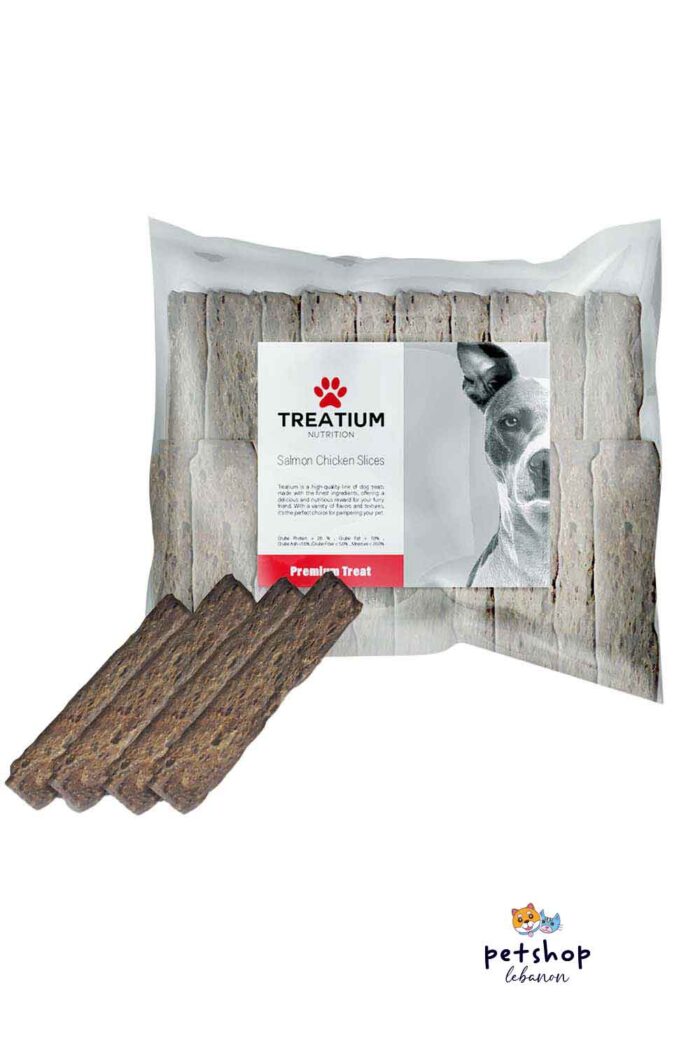 Salmon Chicken Slices From Treatium Introducing Our Treatium "Salmon Chicken Slices" , this perfect Treat is  available in two weights, 200g and 500g, and is a great option to pamper your beloved dog. The delicious taste of dried chicken serves as the perfect reward for your furry friend after a long day of training, guarding, or a picnic. It provides all the necessary vitamins and ingredients to help regenerate muscles, promote healthy hair, build stamina, and keep your pet energetic, nourished, and in perfect health.