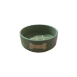 Ceramic Pet Bowl Green Small Size Bone print
