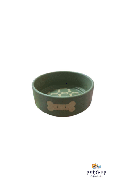Ceramic Pet Bowl Green Small Size Bone print